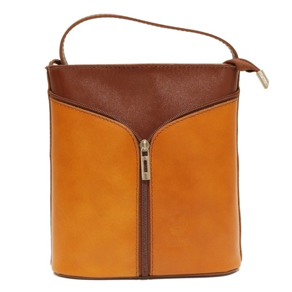 Vera Pella authentic Italian Leather Two-Tone Leather crossbody Shoulder Bag - Picture 1 of 16